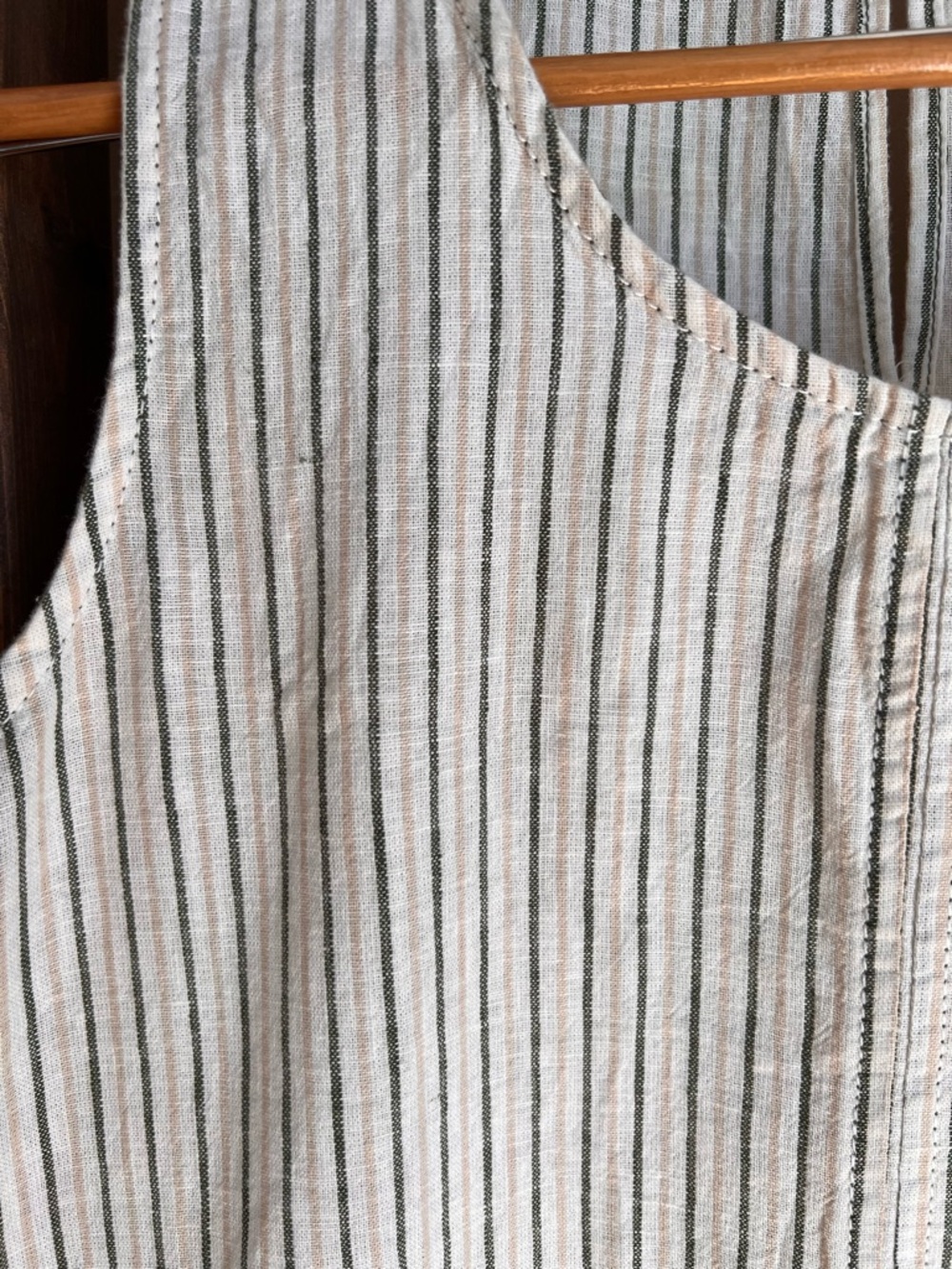 Max Studio Striped Linen Tank Dress - White with Thin Green Stripes - Picture 5 of 6